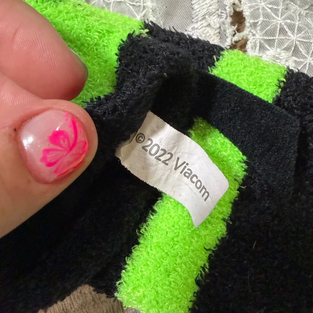 Invader Zim Gir Neon Green Black Striped Fuzzy Knee High Socks Viacom 2022 Emo